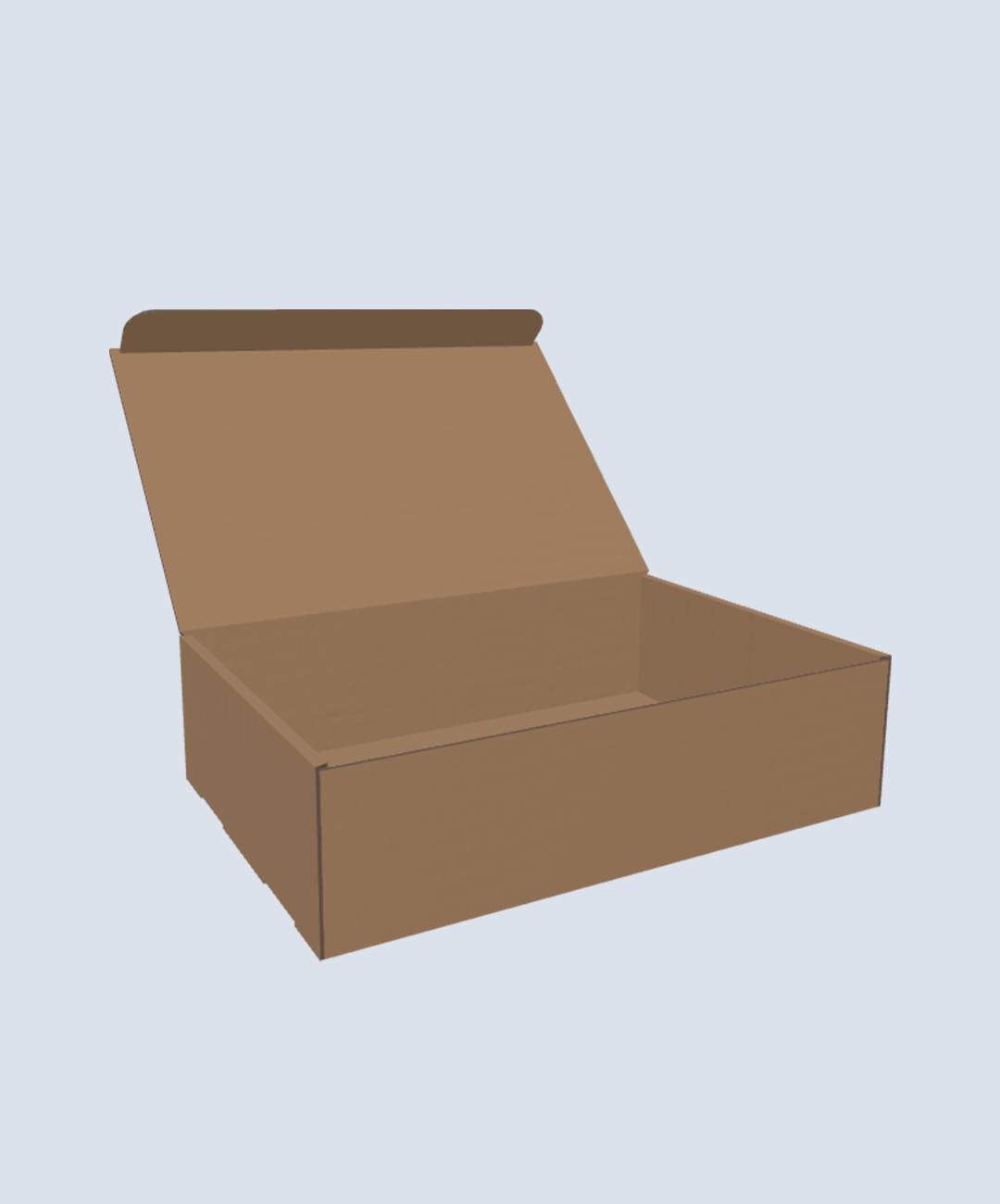 3D Visualisierung eines offenen Kartons FEFCO 0424 bei pratopac